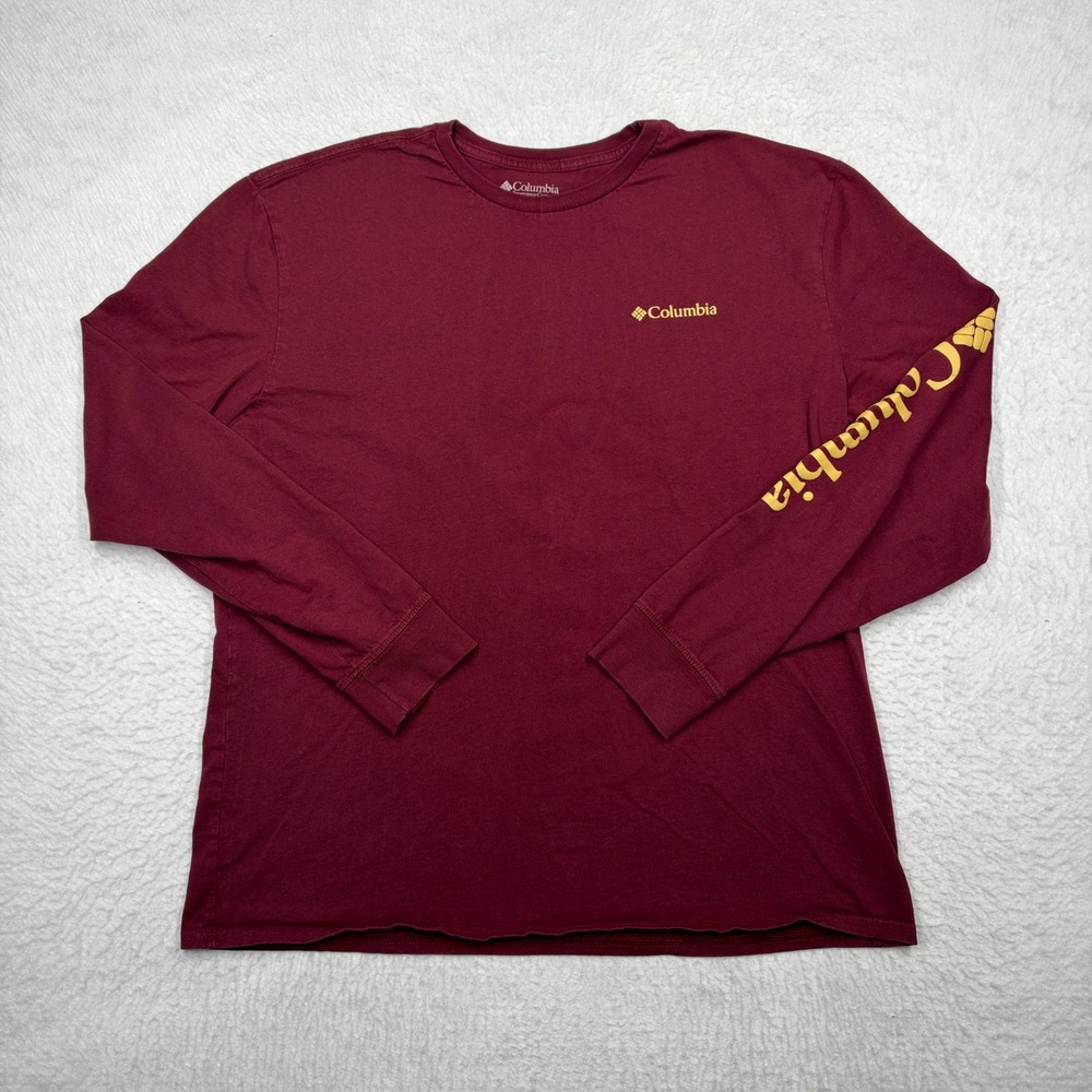 Columbia Long Sleeve Crew Neck Shirt Maroon Men's Size XL